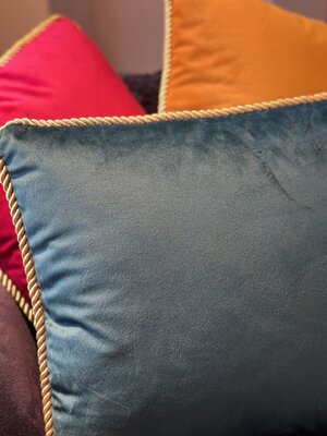 Velvet cushion Petrol with gold piping size 35x45 