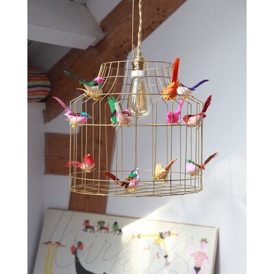  Hanging lamp with birds gold mixed medium