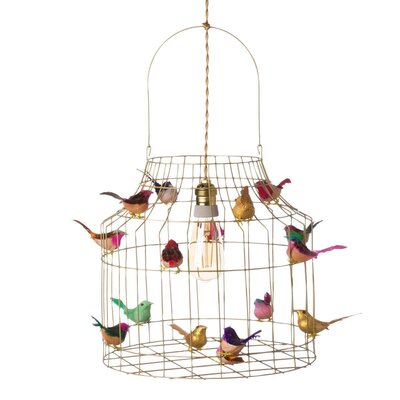  Hanging lamp with birds gold mixed medium