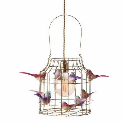 Hanging lamp with birds gold pastel pink small