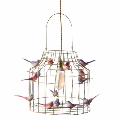 Hanging lamp with birds gold pastel pink medium