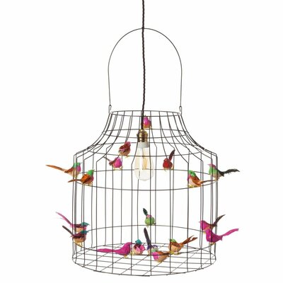 Hanging lamp with birds black with colored birds large