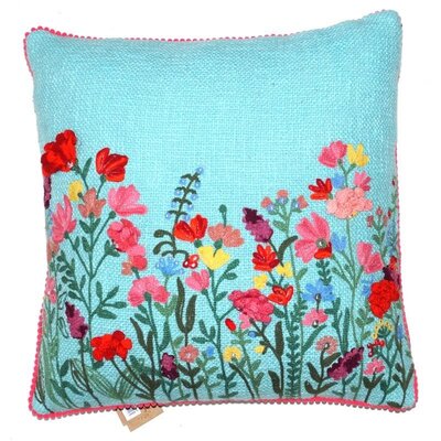 Light blue hand-woven decorative cushion with flowers 45x45