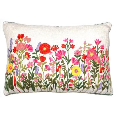 Light blue hand-woven decorative cushion with flowers 40x60