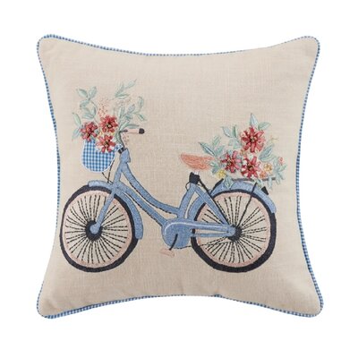 Geborduurd kussen Gingham Bike 35x35 cm