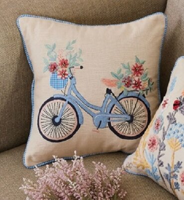  Embroidered cushion Gingham Bike