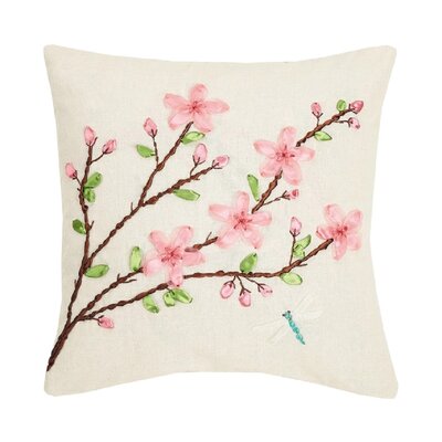 Cherry blossom ribbon embroidered pillow 40x40 cm