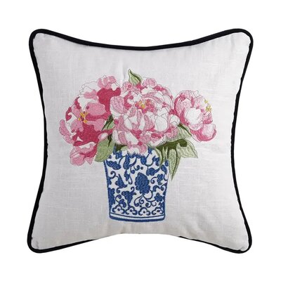 Embroidered cushion Roses in Delft Blue pot 2 40x40 cm