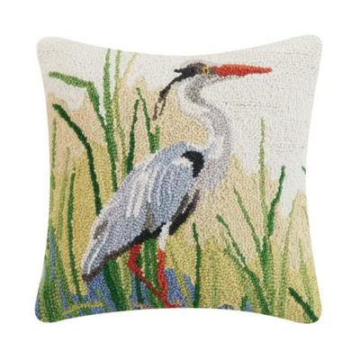 Hand-knotted cushion with blue heron right - 50x50