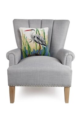 Hand-knotted cushion with blue heron left- 50x50