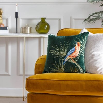 Decorative cushion cover – Odisha Exotic Bird – Emerald Green – 45x45 cm