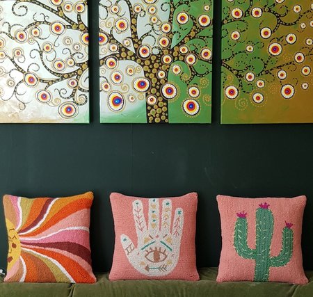 Handgeknoopt kussen met Hamsa hand - 40x40