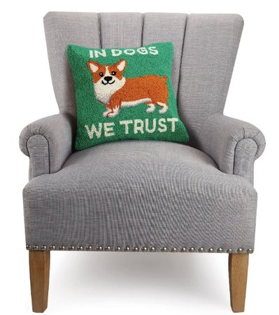 Handgeknoopt kussen In Dogs We Trust 40x40