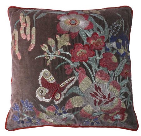 Velvet Kussen met bloemen Ammar- grijs 50x50