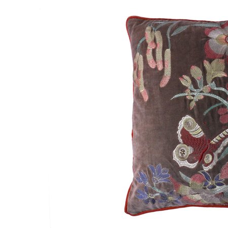 Velvet Kussen met bloemen Ammar- grijs 50x50