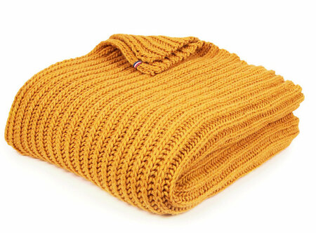 Grof gebreid plaid Alpaca/wol 140x180- okergeel
