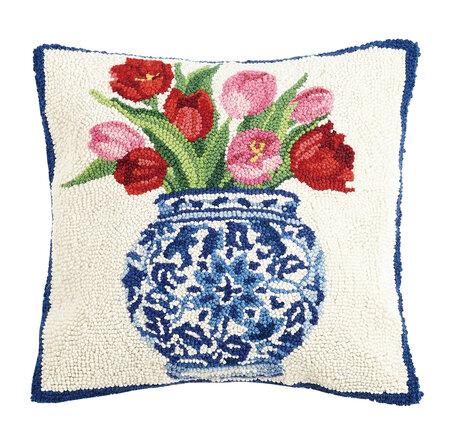 Handgeknoopt kussen Tulpen in Vaas - 40x40