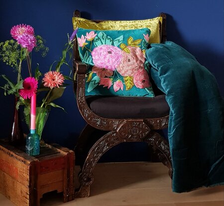 Gewatteerd velvet plaid - peacock blauw 135x200
