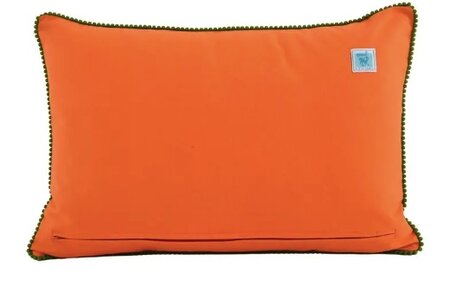 Oranje velvet kussen met bloemen - 40x60