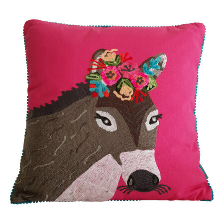 Sierkussen met pony- roze 45x45