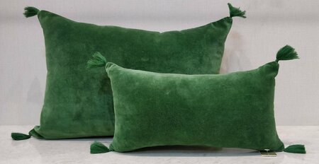 Velvet kussen met kwastjes 35x50 - groen
