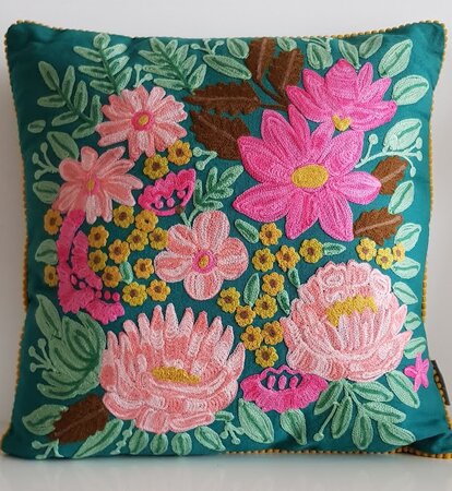 Sierkussen met bloemen - groen 45x45