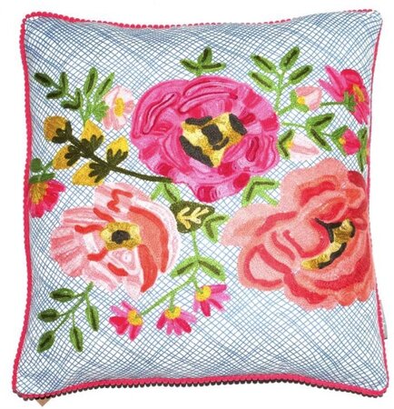 Sierkussen met rozen - blauw-wit 45x45
