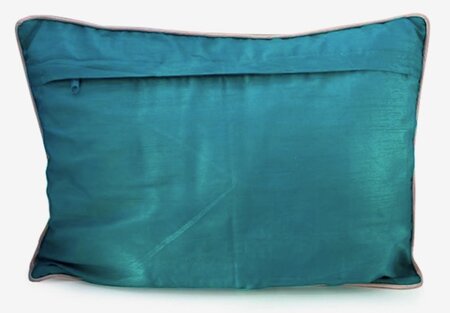 Turquoise velvet kussen met geborduurd zeepaardje - 35x50