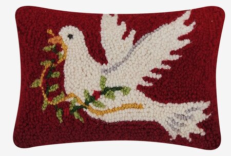 Handgeknoopt kussen met vredesduif - 20x30