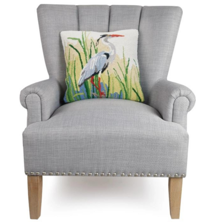 Hand-knotted cushion with blue heron right - 50x50