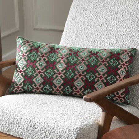 Decorative cushion – Laurel – Cerise/Jade – 30x60 cm